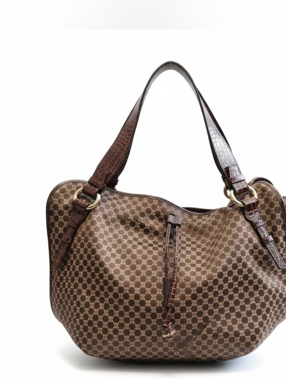 Vintage CELINE Brown Macadam Monogram Hobo Shoulder Bag w/ Entrupy COA